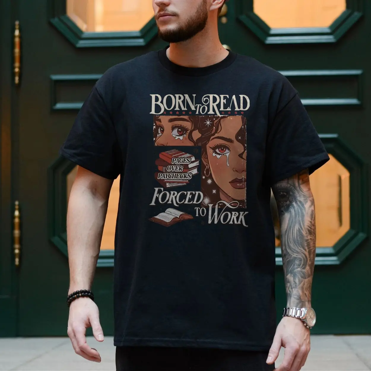 Born to Read Forced to Work Retro Bookworm Graphic T-Shirt 4 Born to Read Forced to Work Retro Bookworm Graphic T Shirt 4 1.jpg