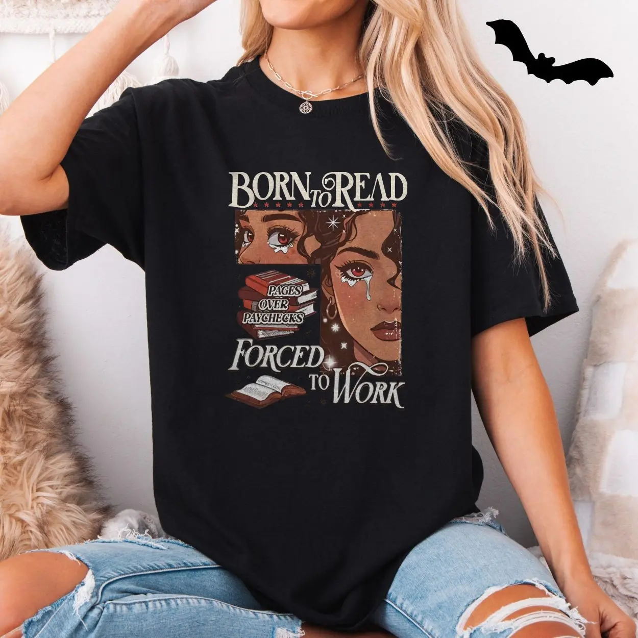 Born to Read Forced to Work Retro Bookworm Graphic T-Shirt 5 Born to Read Forced to Work Retro Bookworm Graphic T Shirt 5 1.jpg
