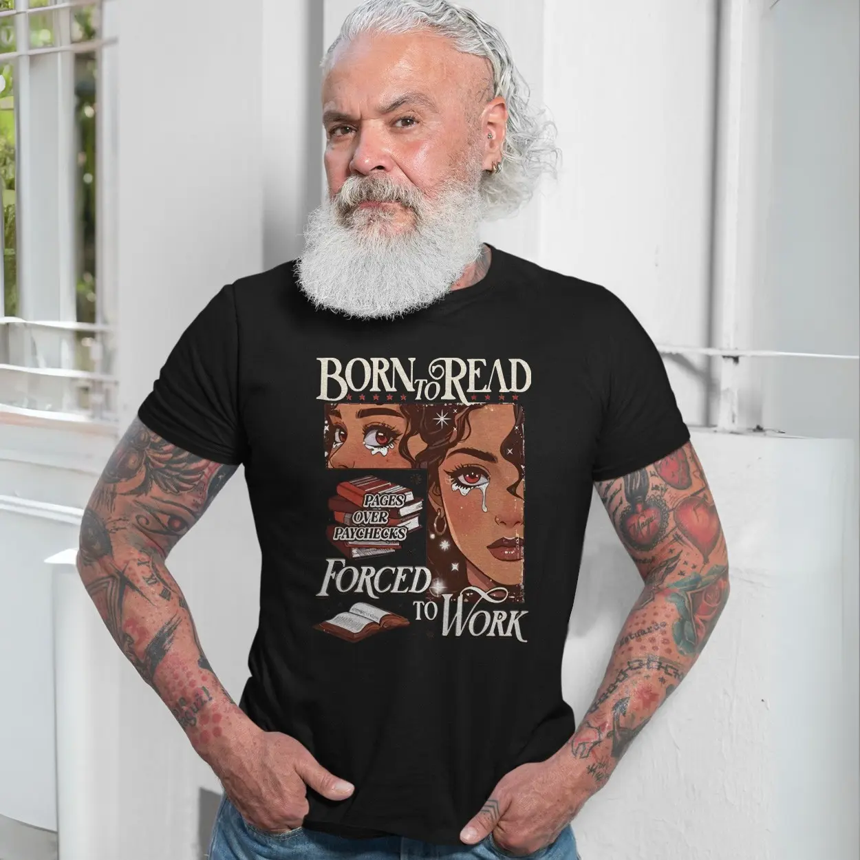 Born to Read Forced to Work Retro Bookworm Graphic T-Shirt 7 Born to Read Forced to Work Retro Bookworm Graphic T Shirt 7 1.jpg