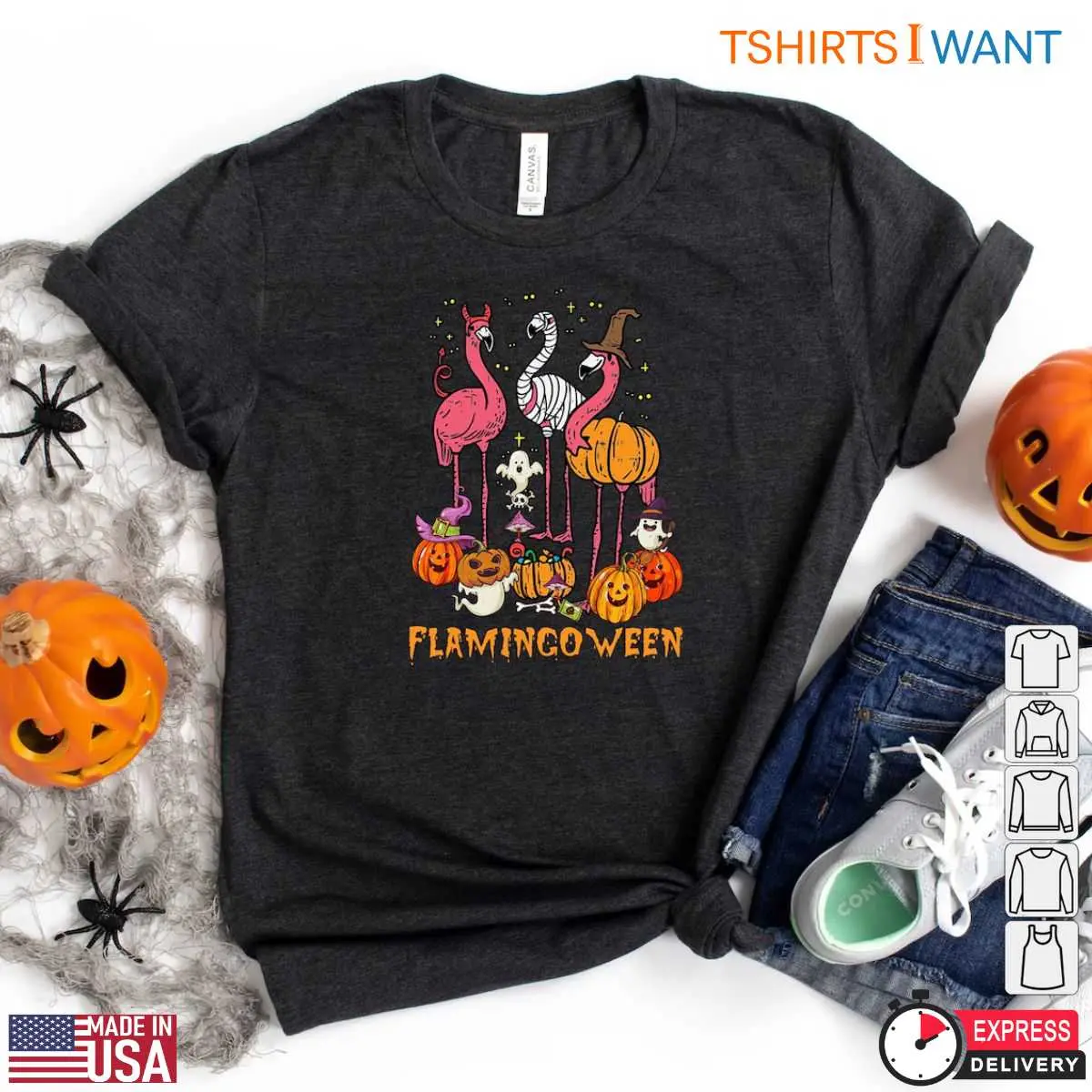 Breast Cancer Awareness Design Flamingoween T-Shirt – Fun Flamingo Design for Halloween and Flamingo Lovers 5 Breast Cancer Awareness Design Flamingoween T-Shirt Detail