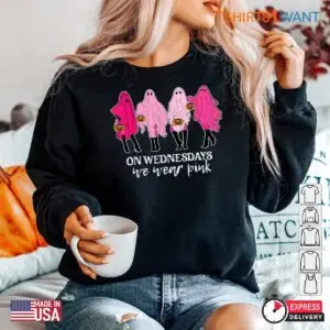 Breast Cancer Halloween Shirts: On Wednesday We Wear Pink Ghost Breast Cancer Awareness 9 Breast Cancer Halloween Shirts Pink Ghost Awareness 5 1.jpg