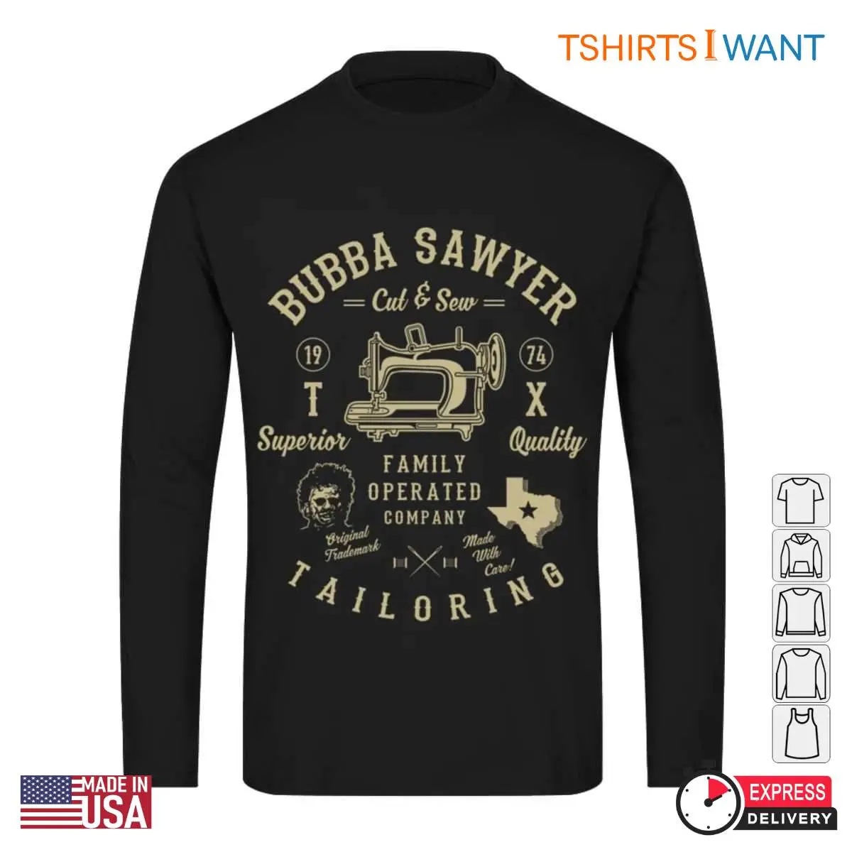 Bubba Sawyer Tailoring T-Shirt - Horror Movie Vintage Sewing Graphic Tee 11 Bubba Sawyer Tailoring T-Shirt Detail