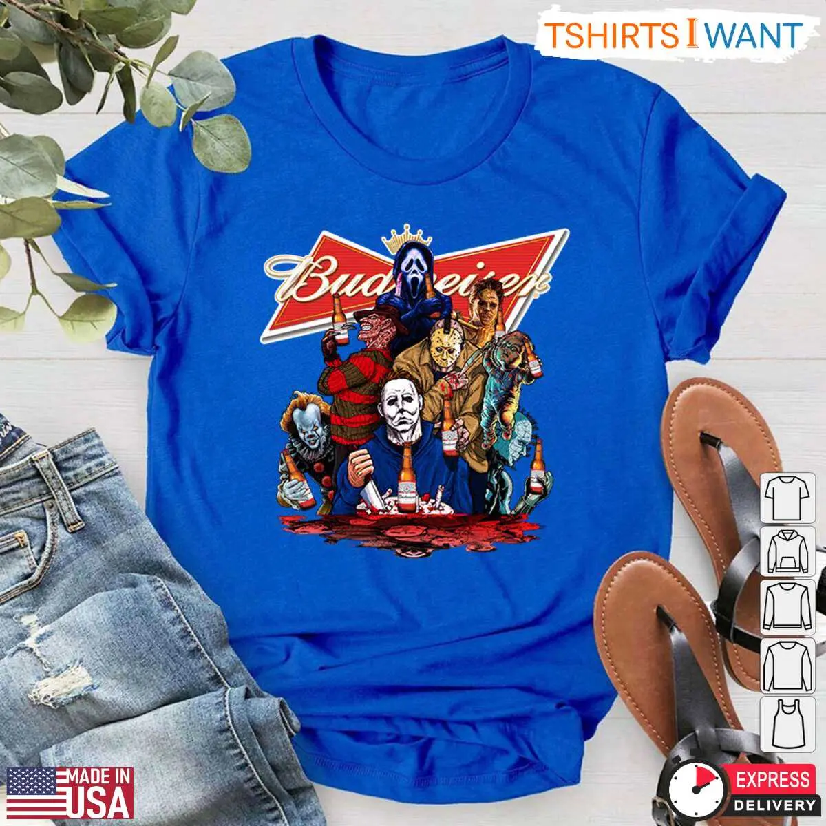 Budweiser Halloween T-Shirt – Horror Movie Characters Drinking Budweiser 11 Budweiser Halloween T-Shirt – Horror Movie Characters Drinking Budweiser