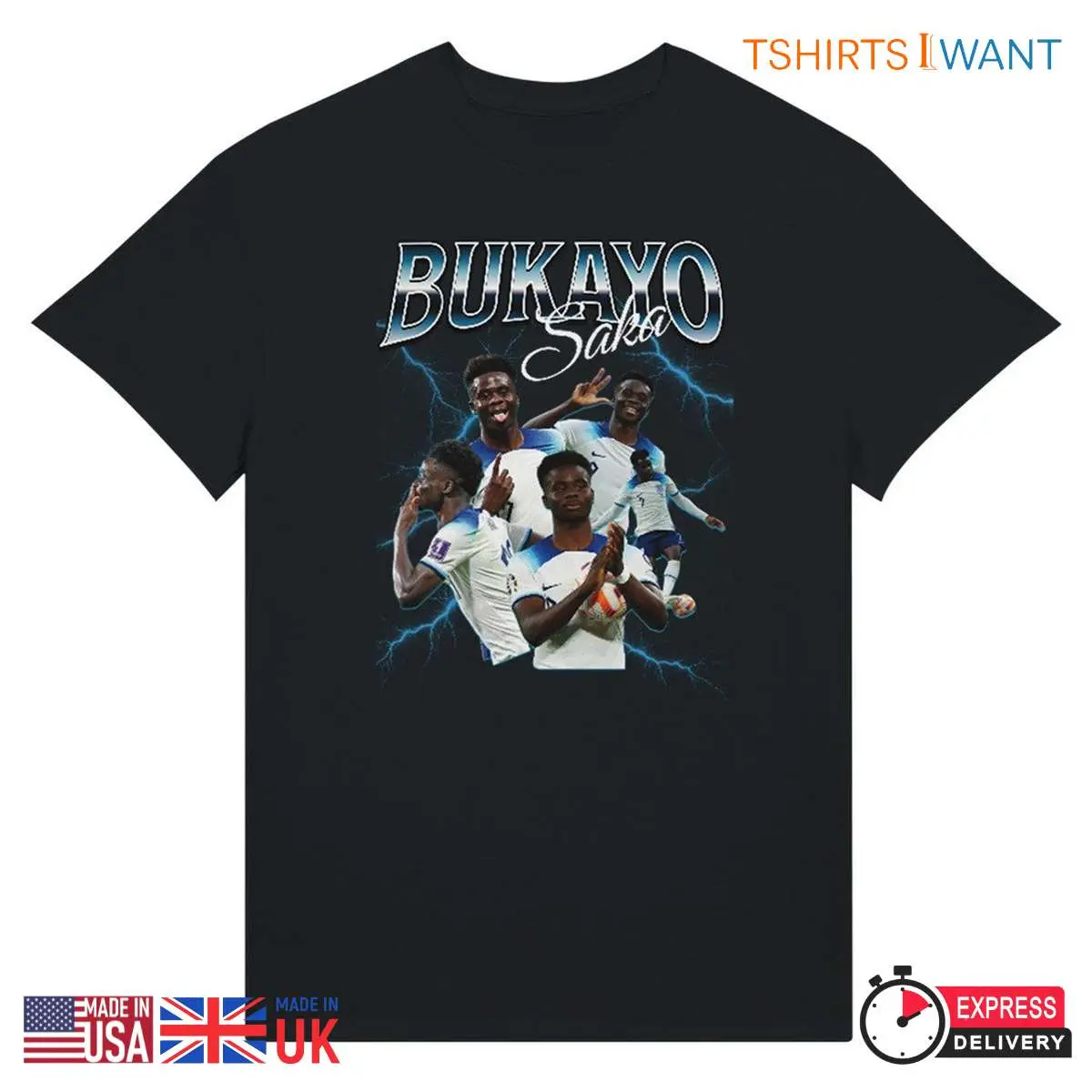 Bukayo Saka Bootleg Rap Tee Retro Graphic England Football T-Shirt 2 Bukayo Saka Celebration England Football Retro Tee