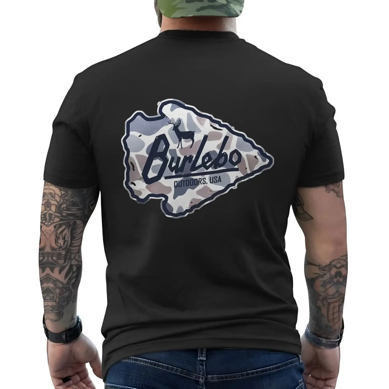 Burlebo Outdoors USA Deer Arrowhead Camo Logo T Shirt 6 1.jpg