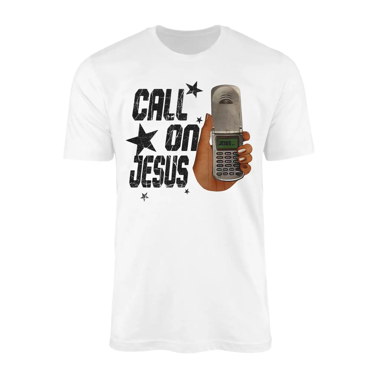 Call on Jesus T shirt E28093 Christian Faith Flip Phone Graphic Tee 1.jpg