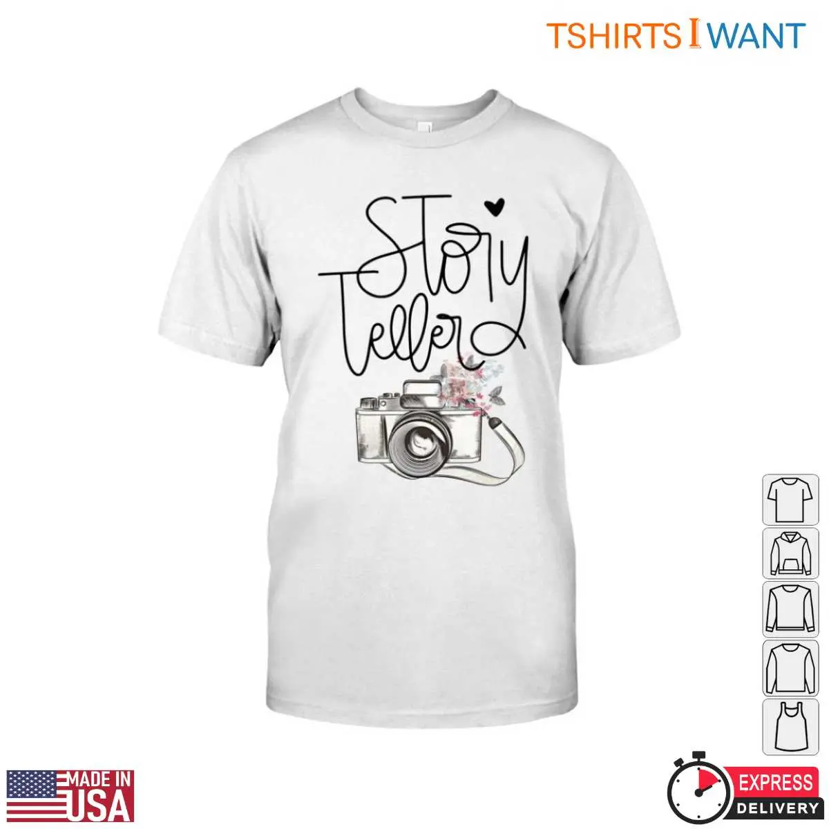 Camera Floral T-Shirt - Story Teller Vintage Photography Design Tee 12 Camera Floral T-Shirt Front View