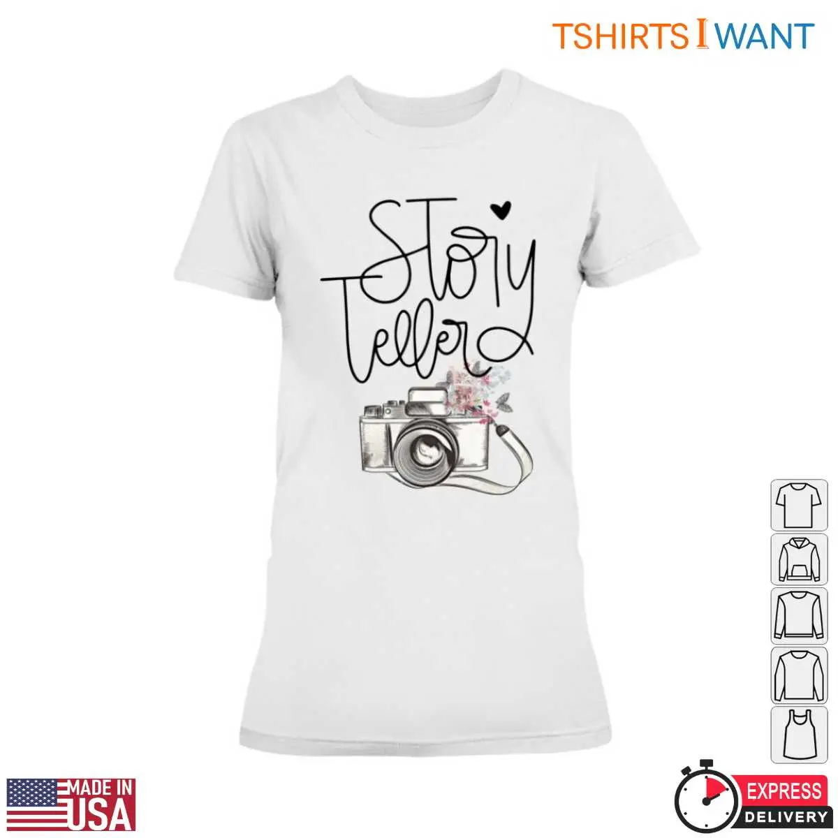 Camera Floral T-Shirt - Story Teller Vintage Photography Design Tee 13 Camera Floral T-Shirt Detail