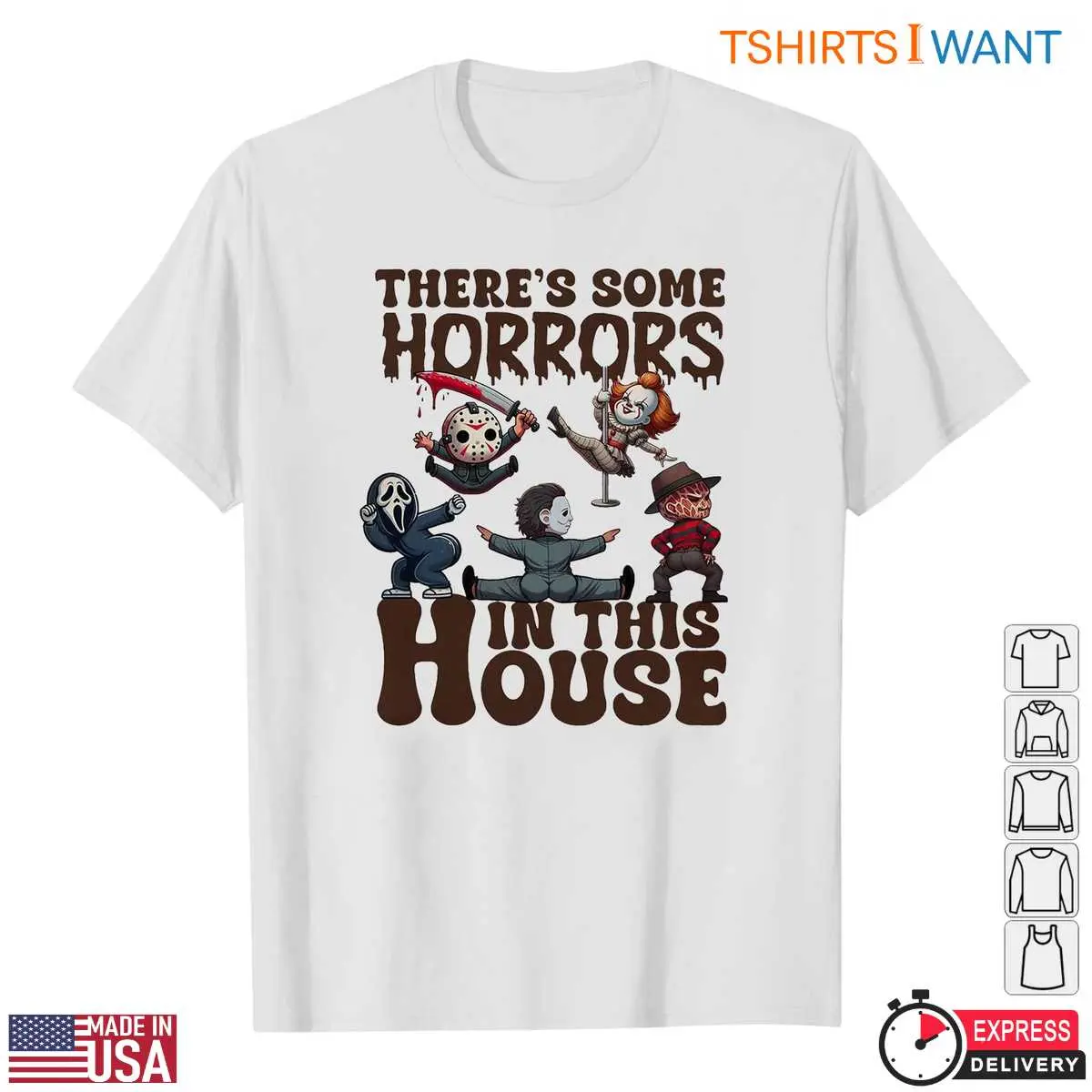 Cartoon Horror Villains T-Shirt – Theres Some Horrors in This House Halloween Tee 12 Cartoon Horror Villains T-Shirt