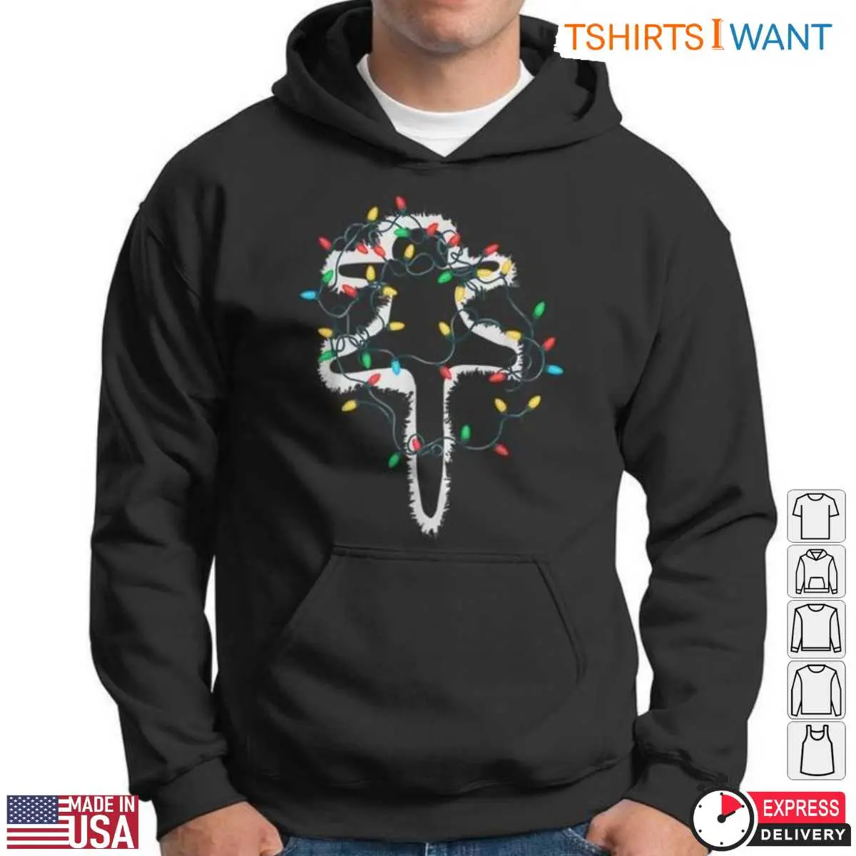 Cat Christmas Lights T-Shirt - Holiday Festive Apparel 13 Cat Christmas Lights T-Shirt Detail