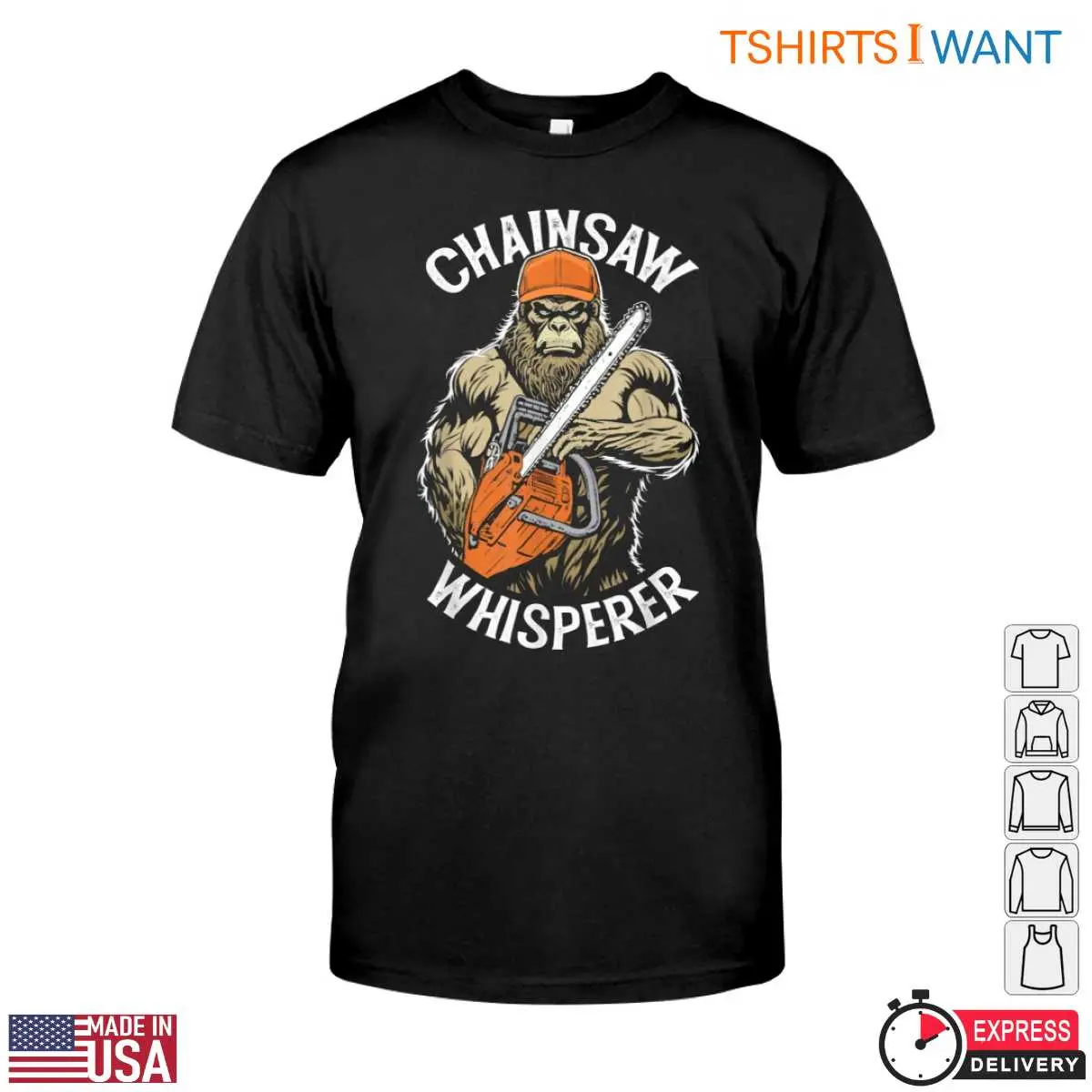 Chainsaw Whisperer Bigfoot Lumberjack T-Shirt Mens Funny Sasquatch Design 12 Chainsaw Whisperer Bigfoot T-Shirt Front View