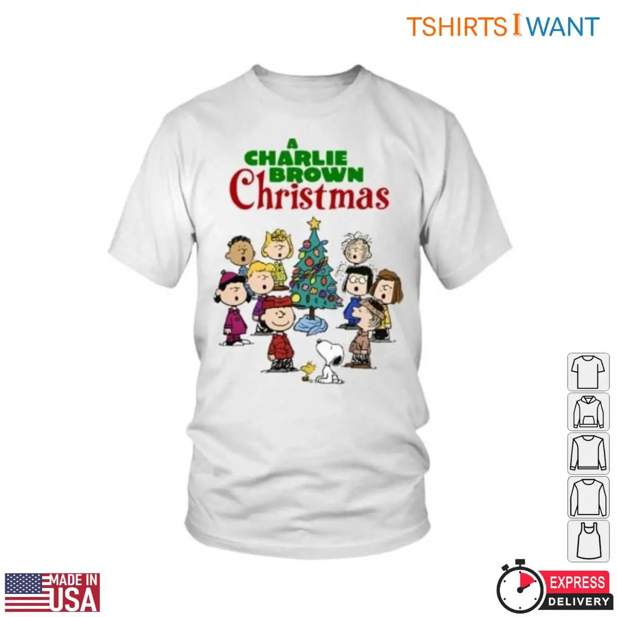 Charlie Brown Christmas T-Shirt - Peanuts Gang Holiday Tree Graphic 12 Charlie Brown Christmas T-Shirt Front View