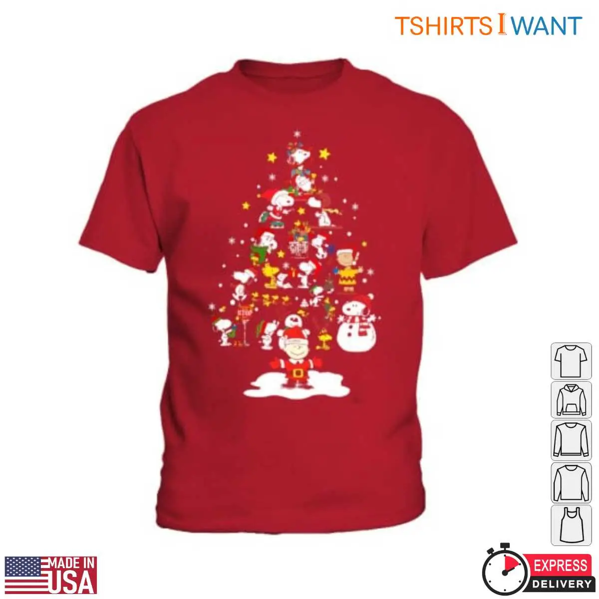 Charlie Brown And Friends T-Shirt - Holiday Graphic with Snoopy and Tree 4 Charlie Brown And Friends Christmas Tree Scene Shirt 4 1.jpg