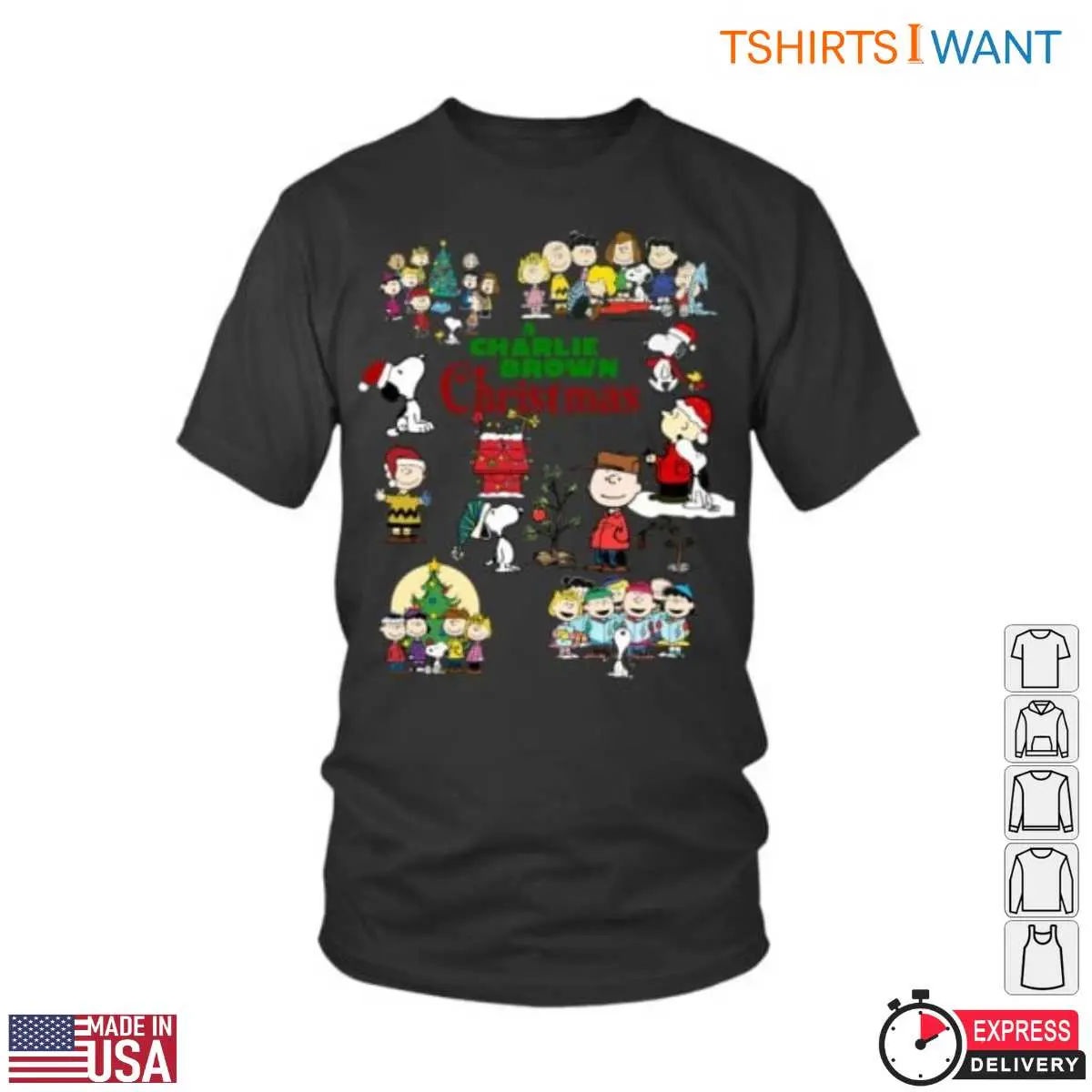 Charlie Brown Christmas Characters T-Shirt - Festive Peanuts Gang Holiday Design 12 Charlie Brown Christmas Characters T-Shirt Front View