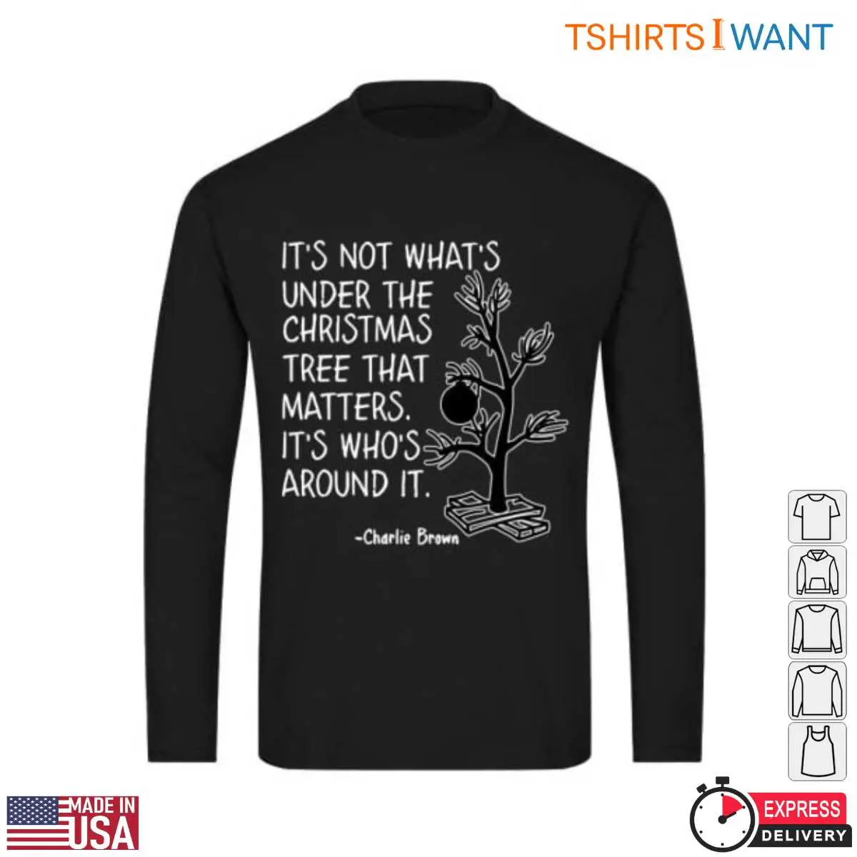 Charlie Brown Christmas Quotes T-Shirt – 'It's Who's Around the Tree That Matters 13 Charlie Brown Christmas Quotes T-Shirt Detail