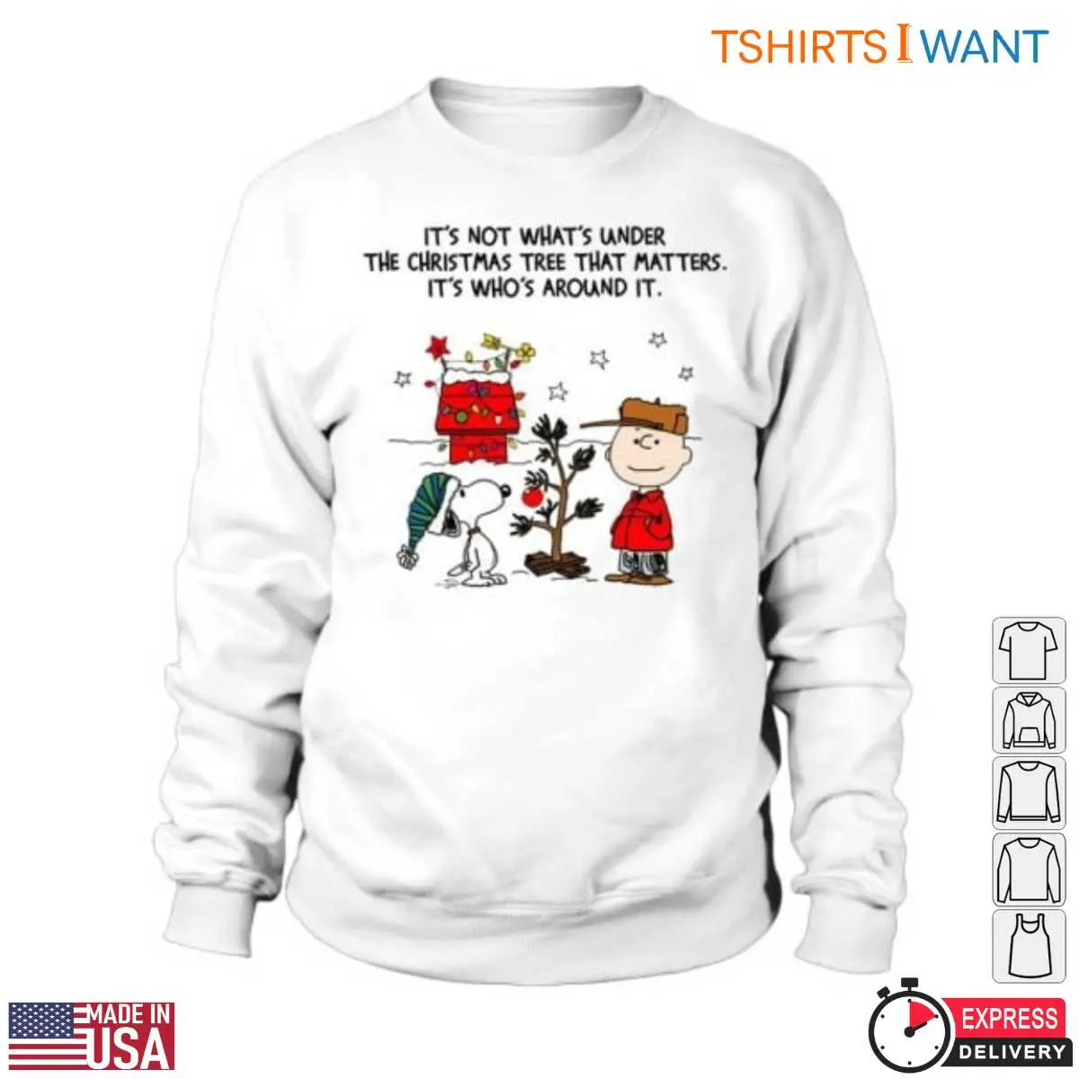 Charlie Brown Christmas T-Shirt - 'It's Not What's Under the Tree' Quote in Christmas Scene 13 Charlie Brown Christmas T-Shirt Detail
