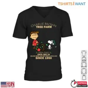 Charlie Brown Tree Farm T-Shirt - Festive Holiday Graphic with Snoopy and Charlie Brown 7 Charlie Brown Tree Farm Holiday Spirit T Shirt 2 1.jpg