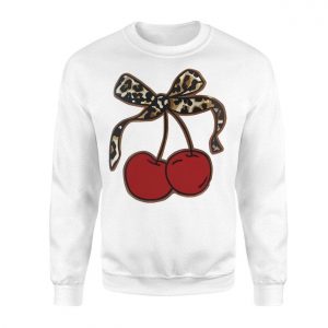 Cherry T shirt E28093 Cute Red Cherries with Leopard Print Bow Tee 3.jpg