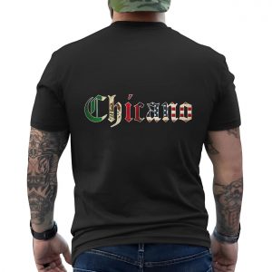 Chicano T shirt E28093 Mexican American Heritage Flag Script Tee 6.jpg