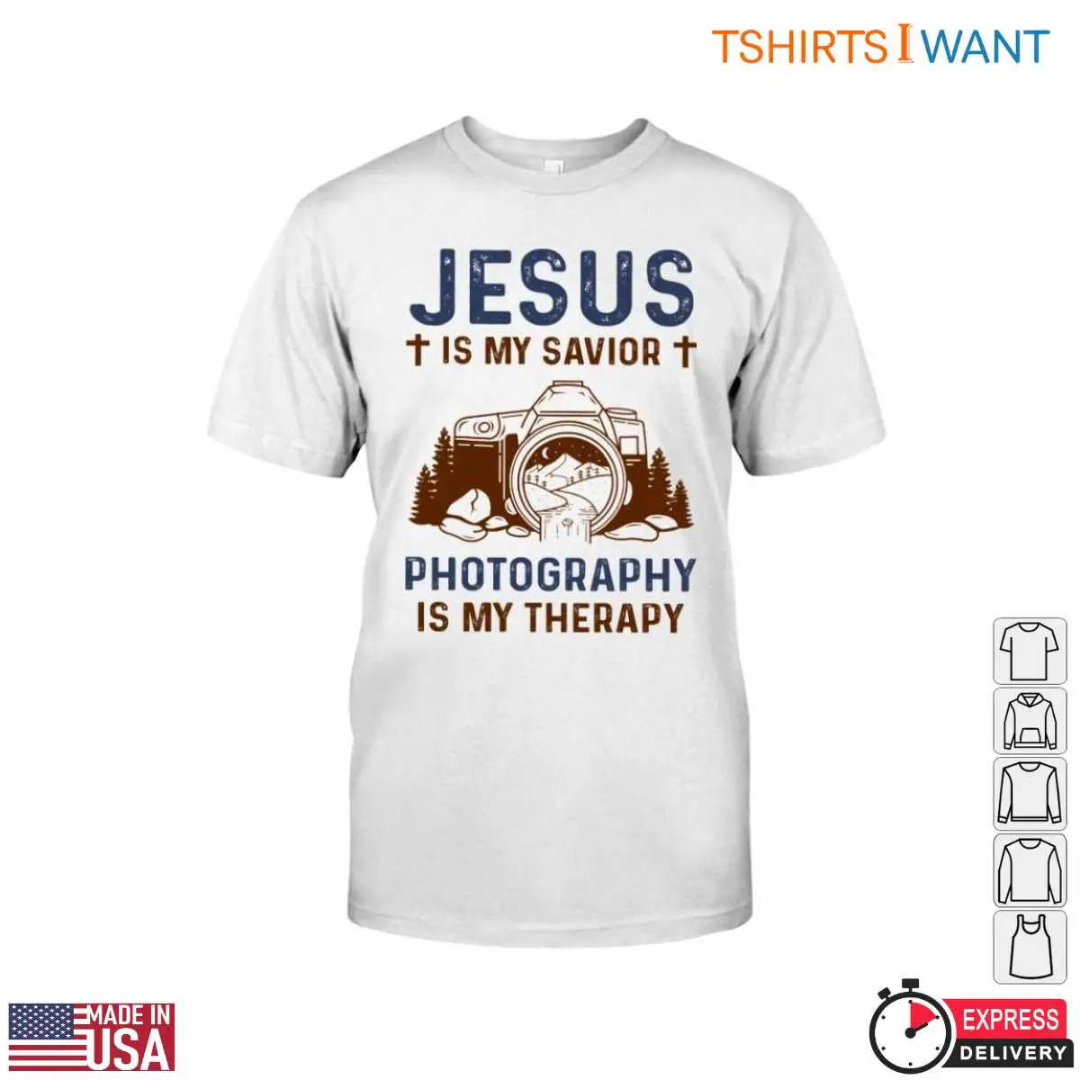 Christian Camera T-Shirt - Jesus Is My Savior Photography Is My Therapy Design 12 Christian Camera T-Shirt Front View