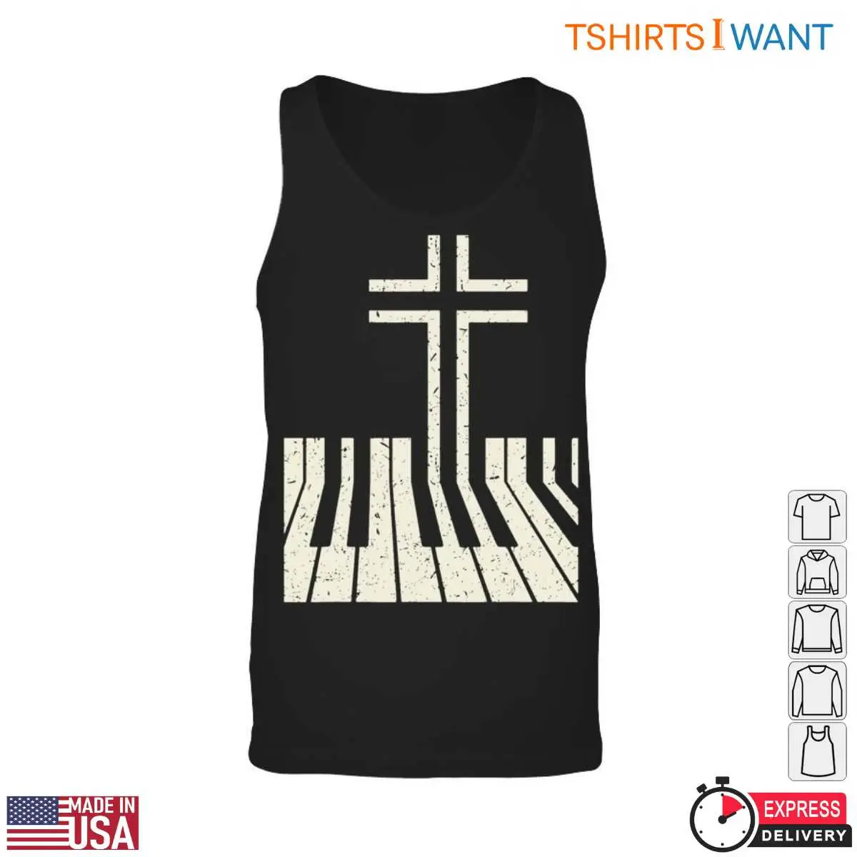 Christian Cross and Piano Teacher Keyboard T-Shirt 13 Piano Cross Teacher T-Shirt Detail