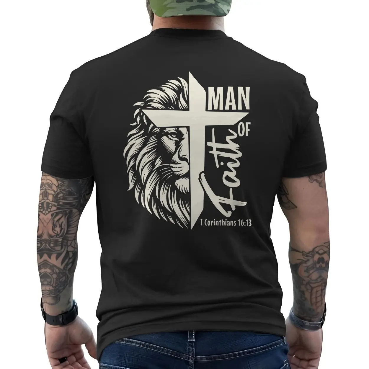 Christian Lion of Judah Cross T Shirt Man of Faith Bible Verse Tee 6 1.jpg