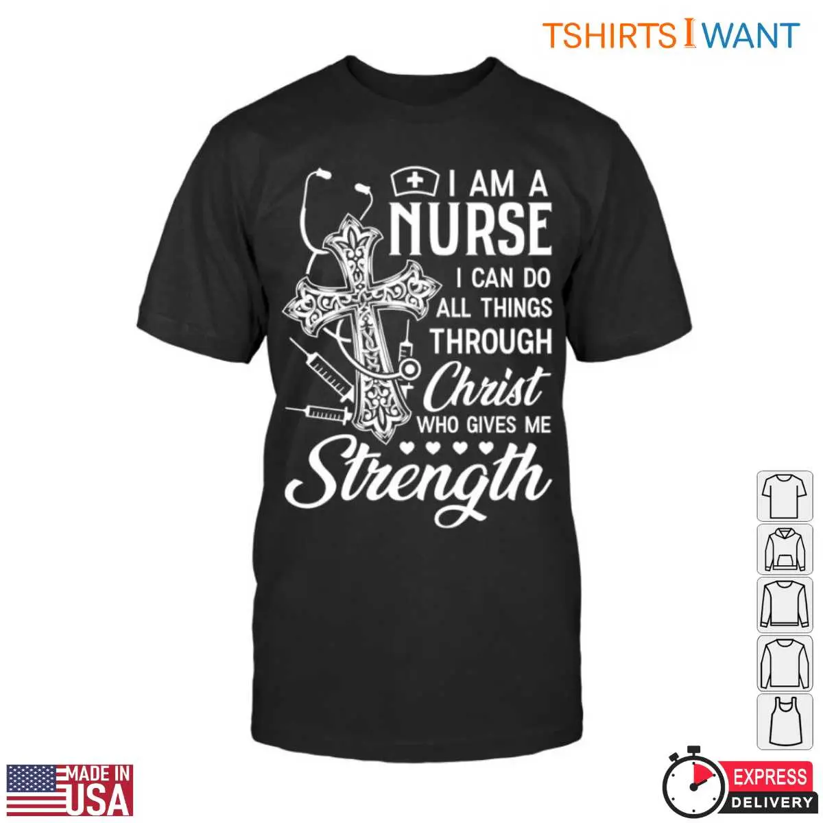 Christian Nurse T Shirt Faith Strength Cross Design 1 1.jpg