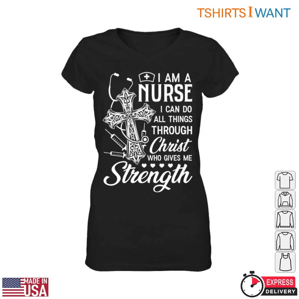Christian Nurse T Shirt Faith Strength Cross Design 2 1.jpg