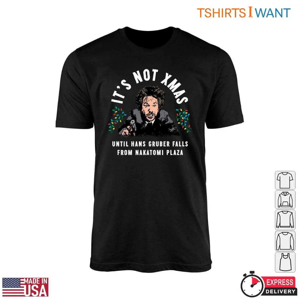 Christmas Hans Gruber T-Shirt – It's Not Xmas Until He Falls from Nakatomi Plaza 10 Christmas Hans Gruber T-Shirt Front View