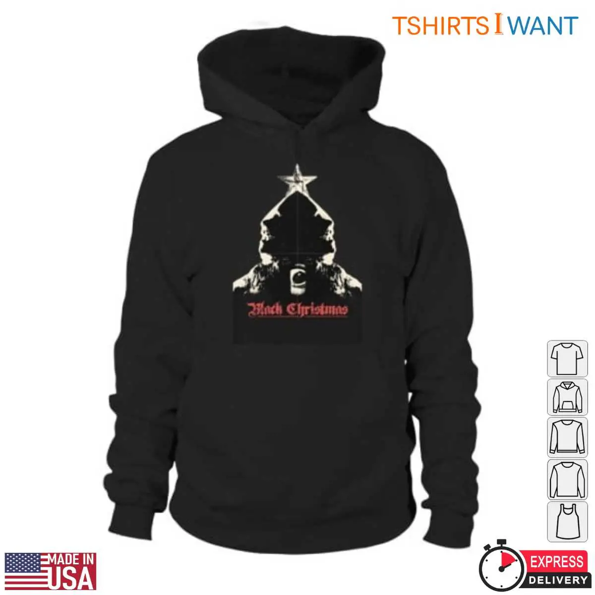 Christmas Horror Movies T-Shirt - Black Christmas 1974 Film Design with Star and Masked Figure 13 Christmas Horror Movies T-Shirt Detail