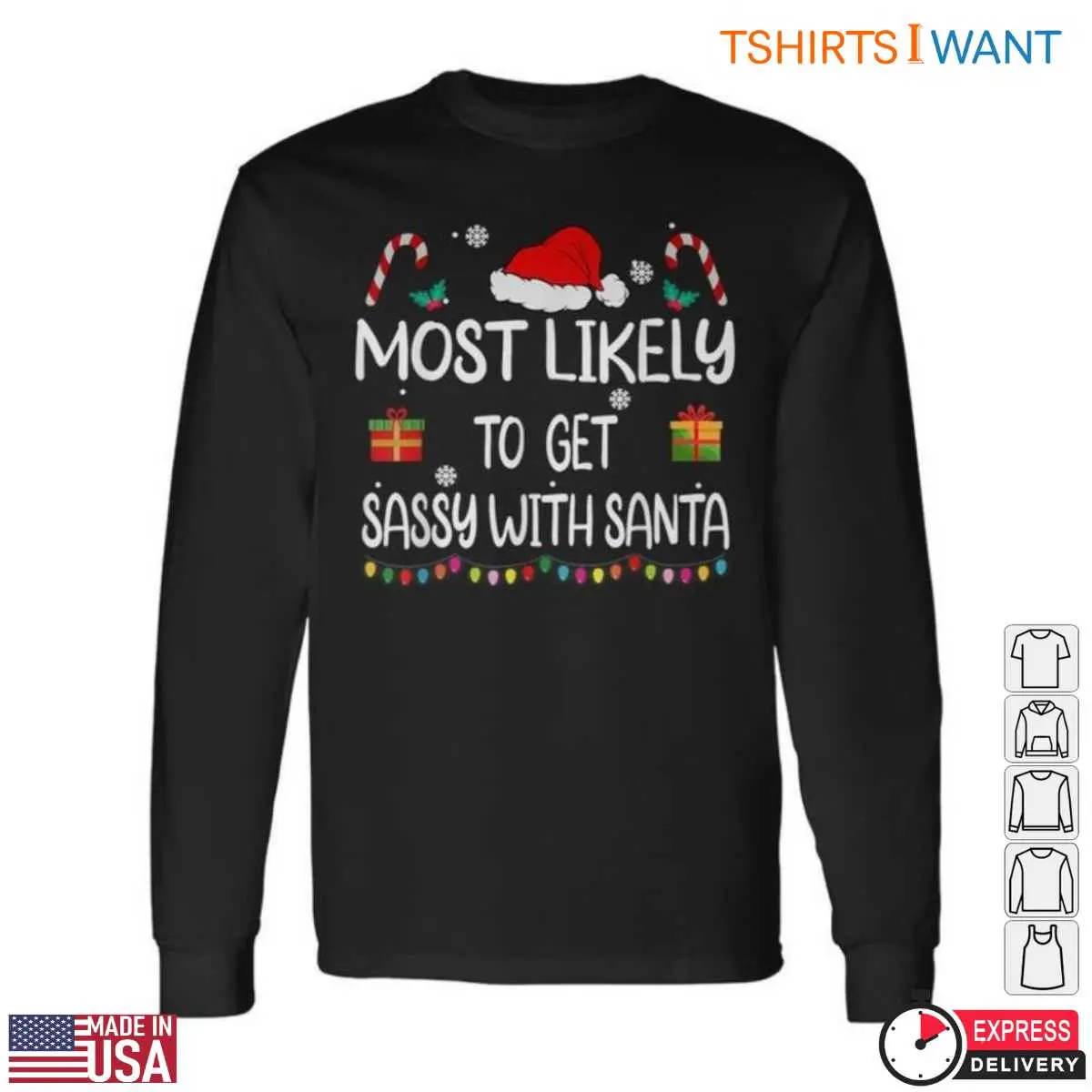 Christmas Items T-Shirt - Sassy Santa Graphic Tee with Gifts and Candy Canes 2 Christmas Items Festive Holiday Collection Tee 2 1.jpg