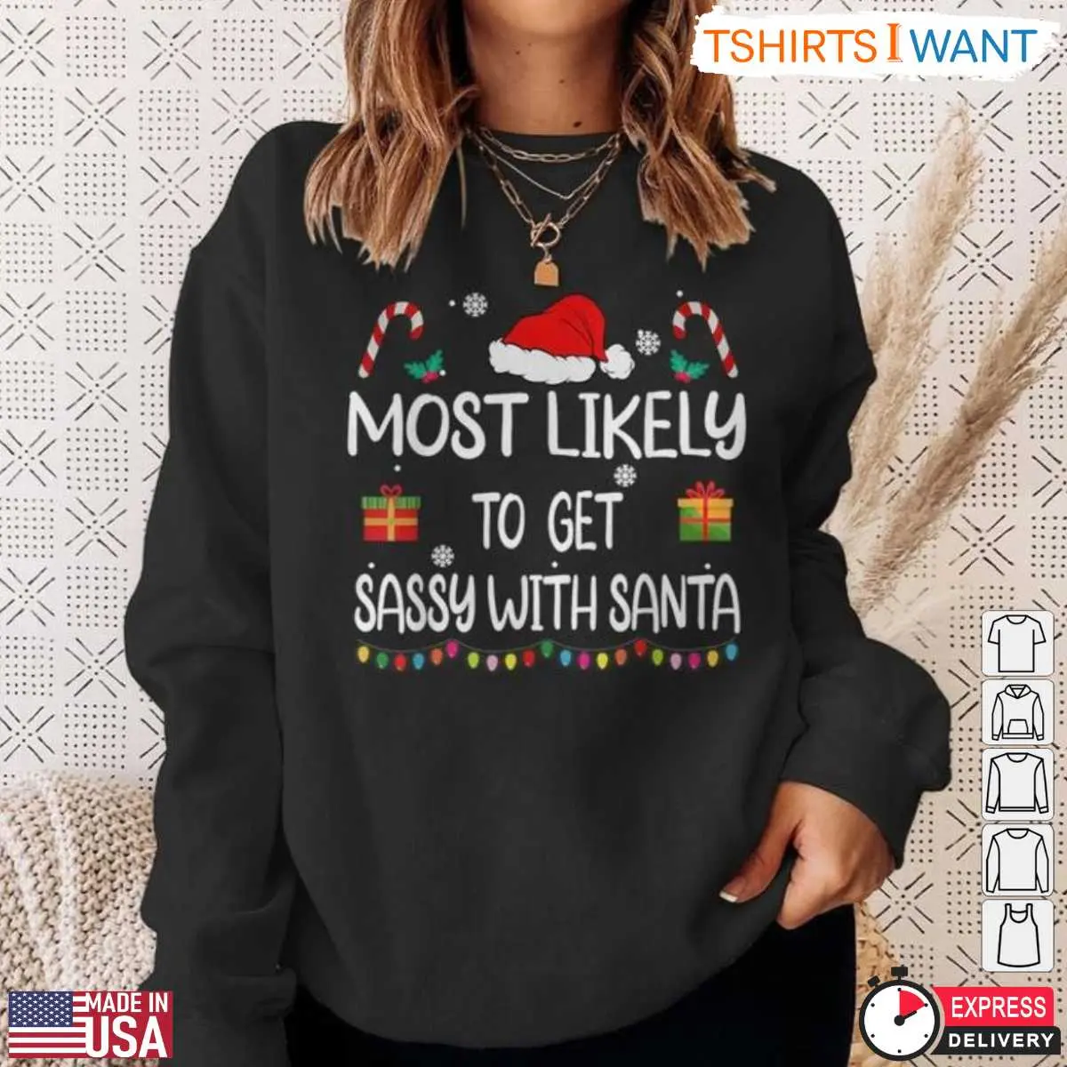 Christmas Items T-Shirt - Sassy Santa Graphic Tee with Gifts and Candy Canes 3 Christmas Items Festive Holiday Collection Tee 3 1.jpg