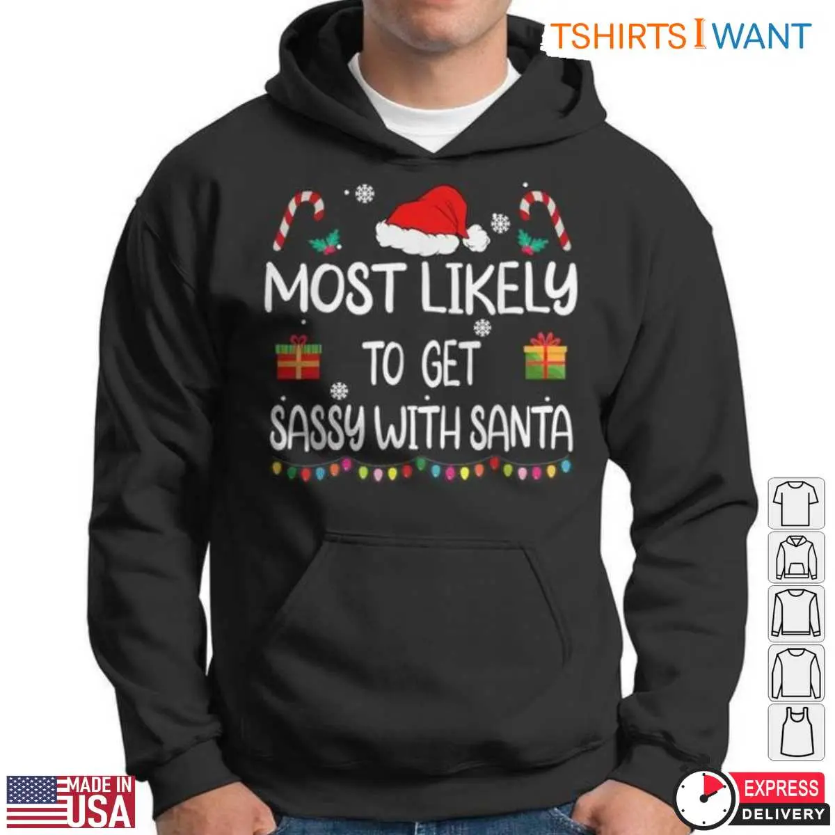 Christmas Items T-Shirt - Sassy Santa Graphic Tee with Gifts and Candy Canes 4 Christmas Items Festive Holiday Collection Tee 4 1.jpg