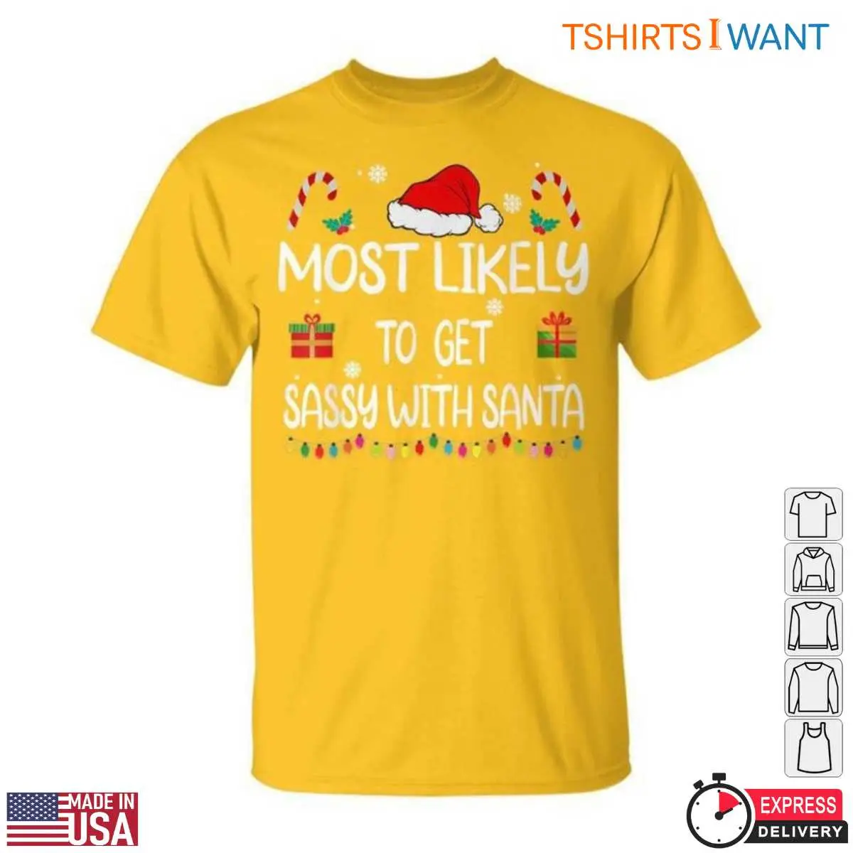 Christmas Items T-Shirt - Sassy Santa Graphic Tee with Gifts and Candy Canes 5 Christmas Items Festive Holiday Collection Tee 5 1.jpg