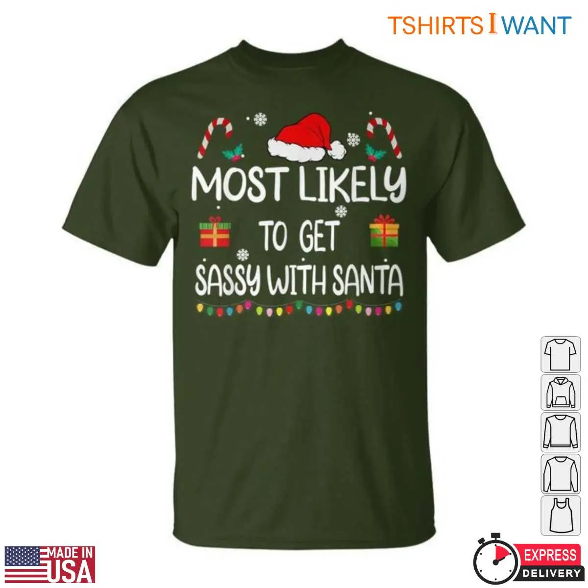 Christmas Items T-Shirt - Sassy Santa Graphic Tee with Gifts and Candy Canes 6 Christmas Items Festive Holiday Collection Tee 6 1.jpg