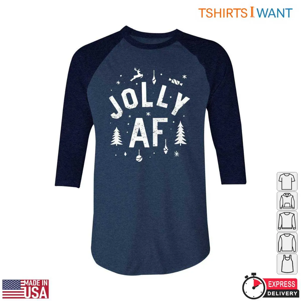 Christmas Motifs T-Shirt - 'Jolly AF' with Holiday Decorations 11 Jolly AF Christmas Motifs T-Shirt Detail