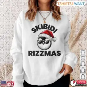 Christmas Penguin T-Shirt - Skibidi Rizzmas Graphic Tee with Santa Hat and Sunglasses 8 Christmas Penguin Skibidi Holiday Fun T Shirt 3 1.jpg