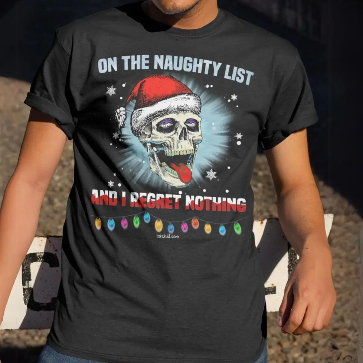 Christmas Skull Shirt On the Naughty List and I Regret Nothing Funny Skull Design 6 1.jpg