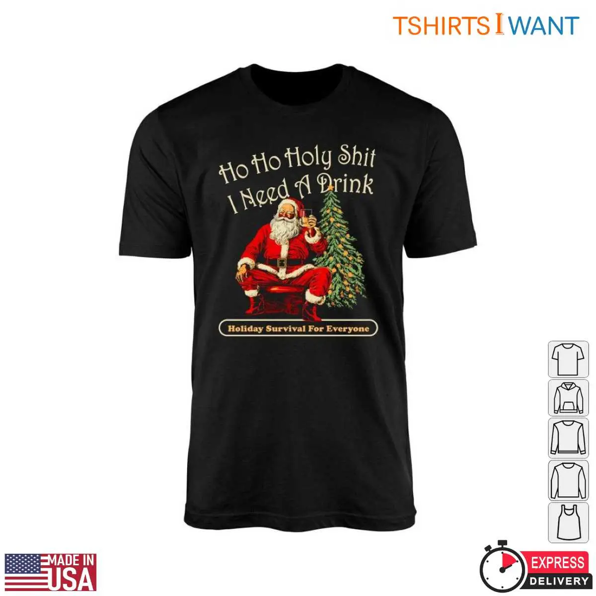 Christmas Tree And Santa T Shirt Ho Ho Holy Shit I Need a Drink 1 1.jpg