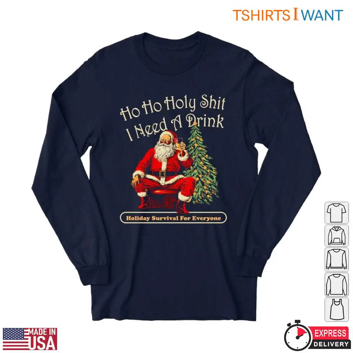 Christmas Tree And Santa T Shirt Ho Ho Holy Shit I Need a Drink 2 1.jpg