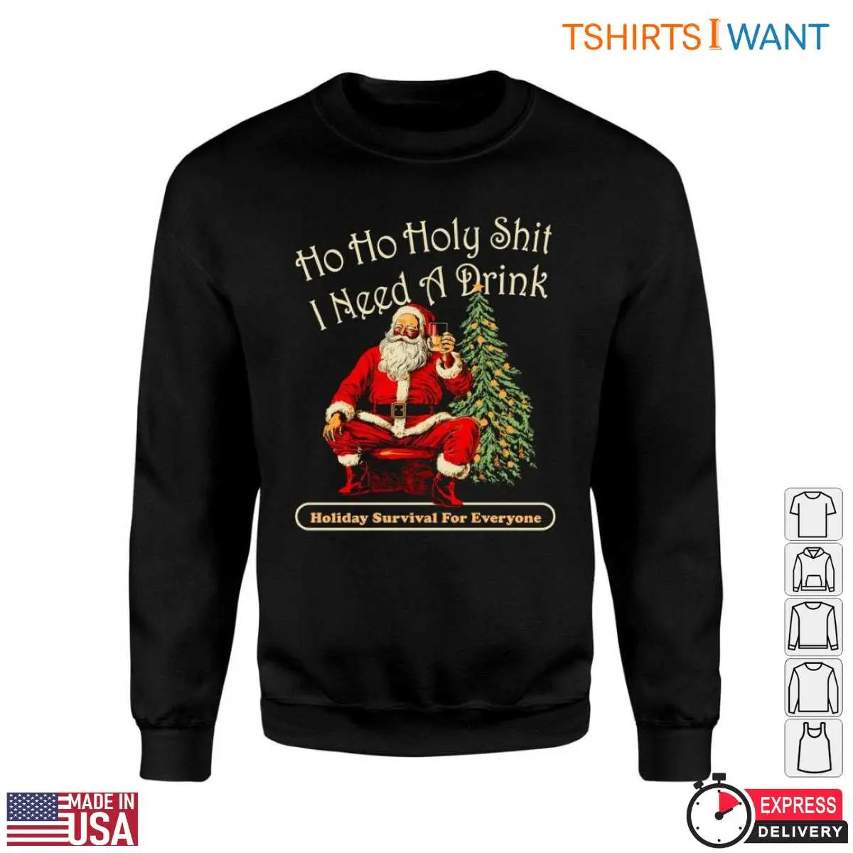Christmas Tree And Santa T-Shirt - Ho Ho Holy Shit I Need a Drink 11 Christmas Tree And Santa T-Shirt Design Detail