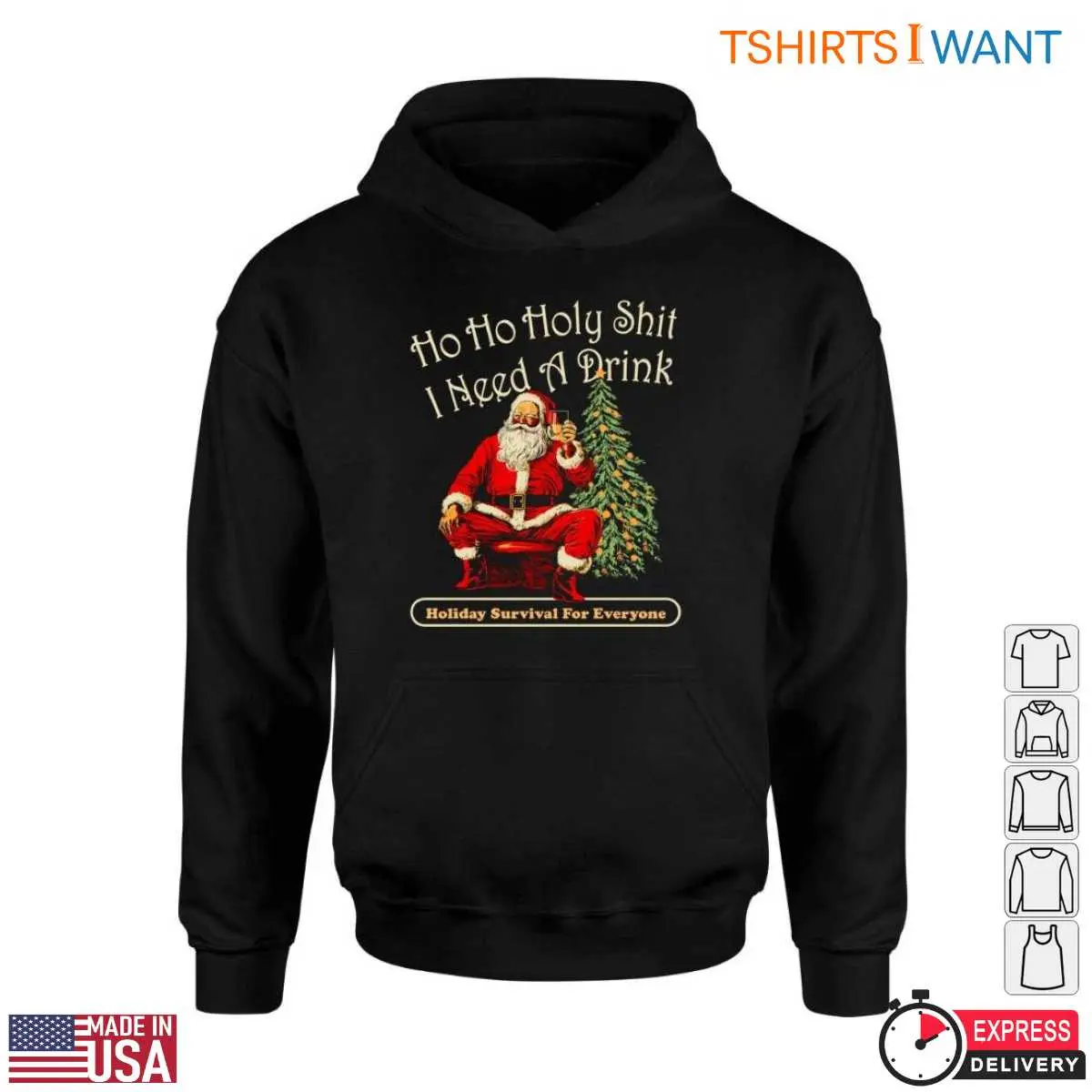 Christmas Tree And Santa T Shirt Ho Ho Holy Shit I Need a Drink 4 1.jpg