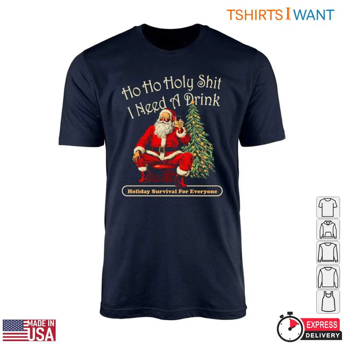 Christmas Tree And Santa T Shirt Ho Ho Holy Shit I Need a Drink 5 1.jpg