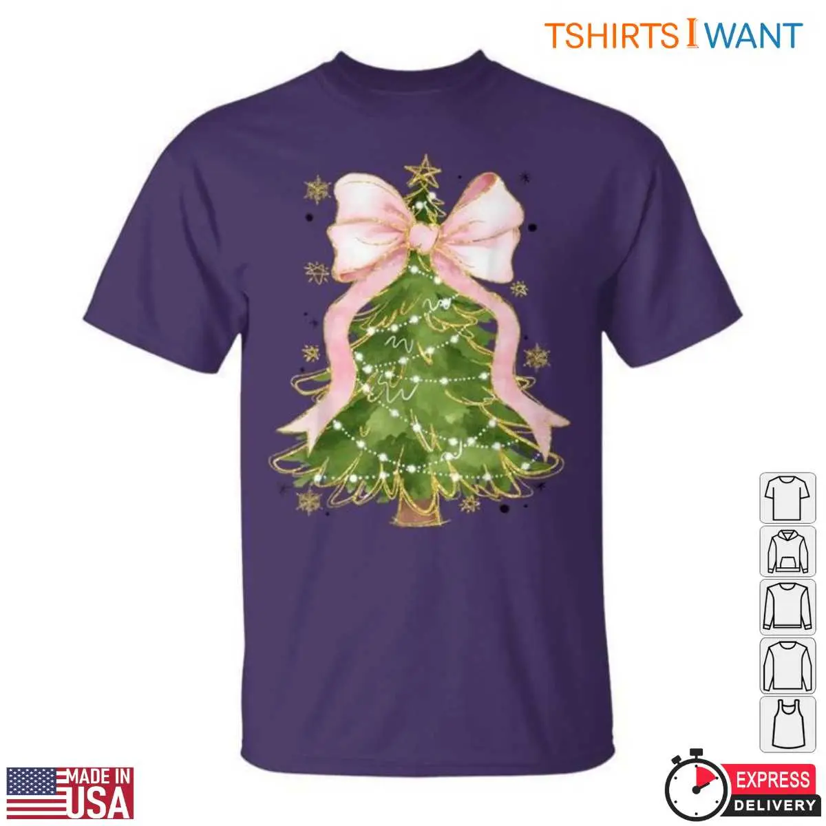 Christmas Tree Pink Bows T Shirt Glitter and Lights for the Holidays 5 1.jpg