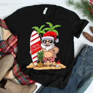 Christmas in July Shirt - Santa Hawaiian Summer Surfing Tee 3