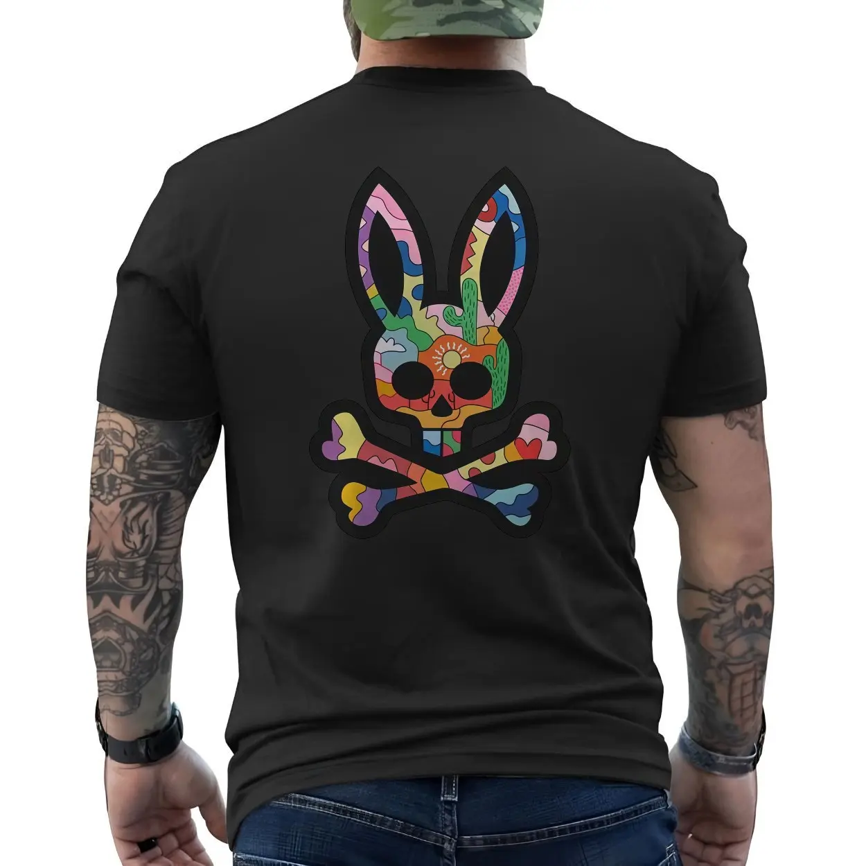 Colorful Bunny Skull Crossbones Graphic T Shirt 6 1.jpg