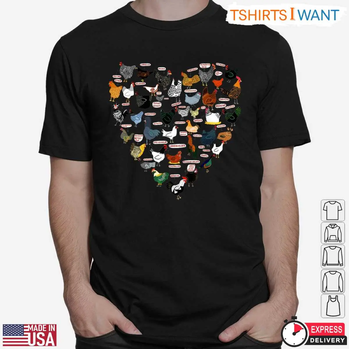 Colorful Chicken Breeds Heart T Shirt Enthusiast Farming Tee 2 1.jpg