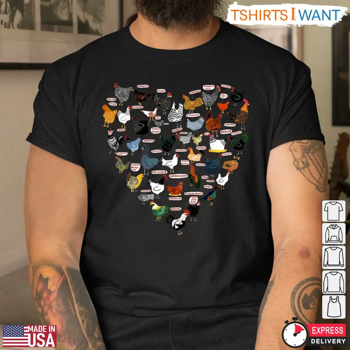 Colorful Chicken Breeds Heart T Shirt Enthusiast Farming Tee 4 1.jpg
