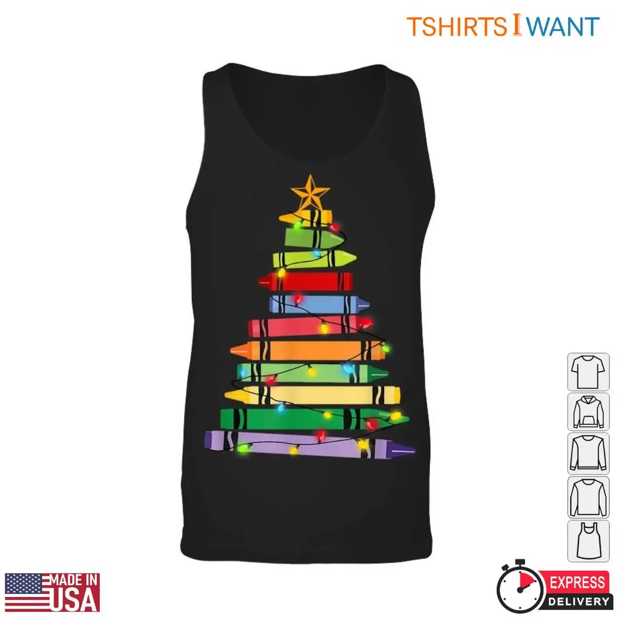 Colorful Crayon Christmas Tree T Shirt Teacher Christmas Apparel 3 1.jpg