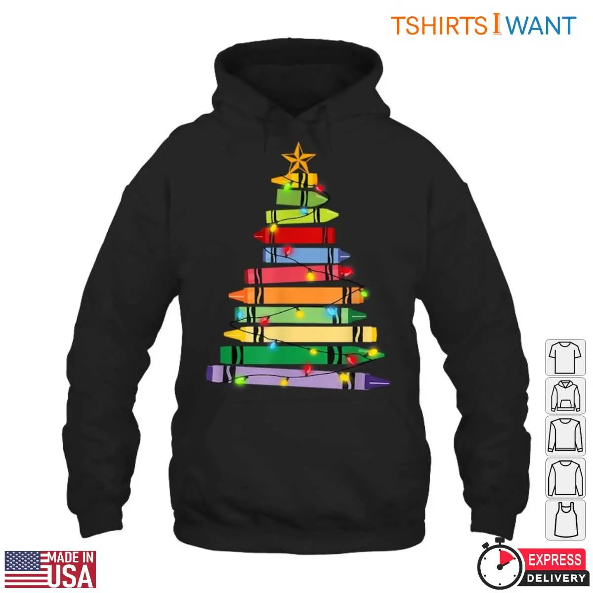 Colorful Crayon Christmas Tree T Shirt Teacher Christmas Apparel 4 1.jpg